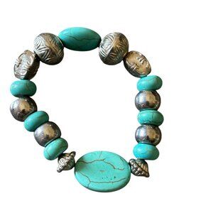 Stretch Bracelet with Turquoise Stones & Silver Bead Accents